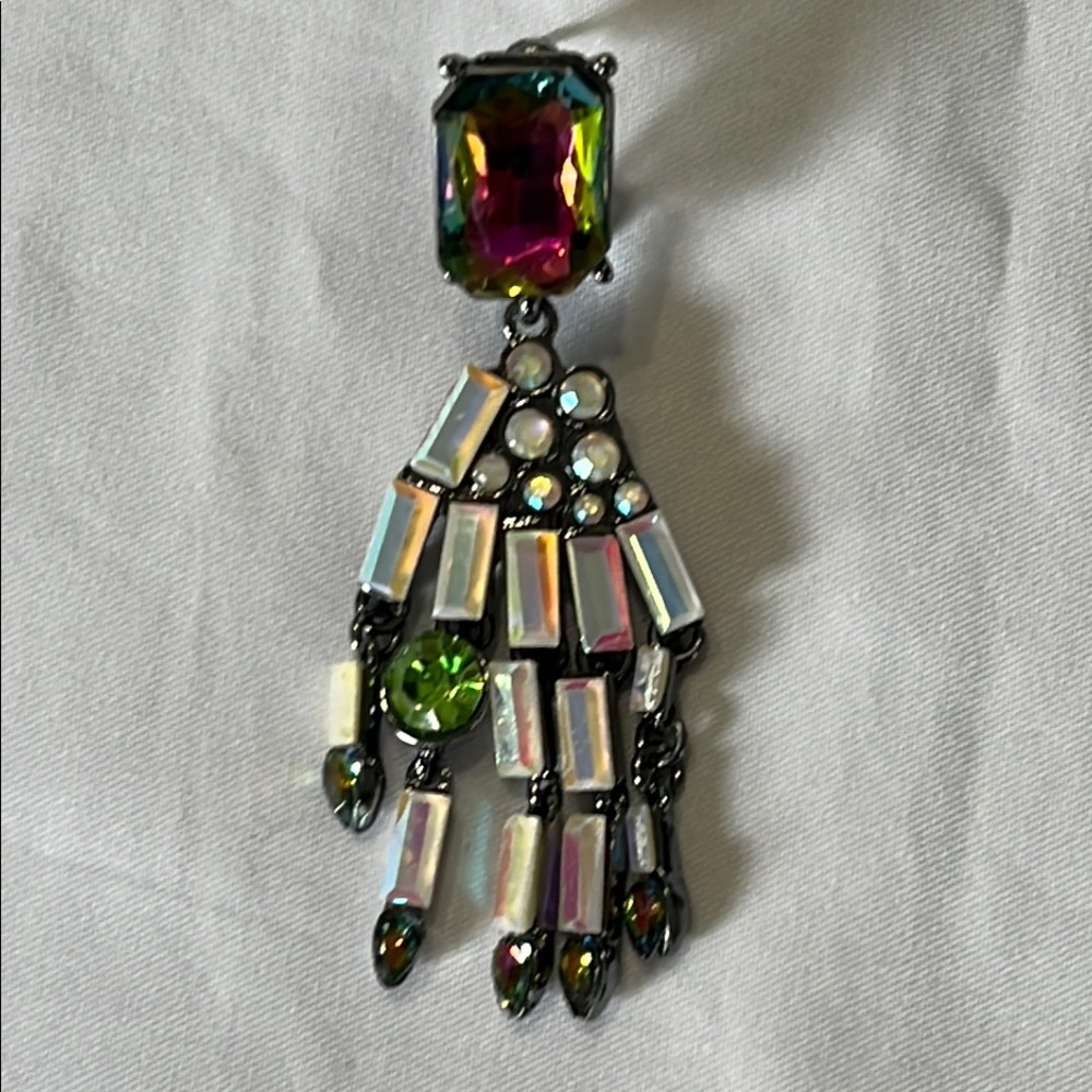 Betsey Johnson Multicolor Crystal Fringe Drop Earrings - Picture 8 of 8